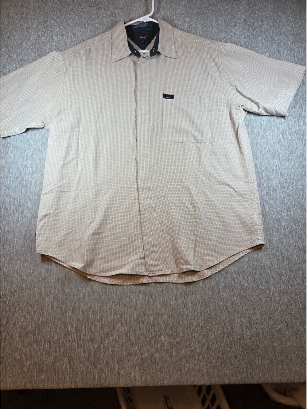 Tommy Jeans Men's Large Short Sleeve Button-Up Shirt Beige Checkered